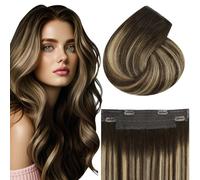 Vivien Fil Extension Cheveux Humain Balayage Brun Remy Extension Fil Cheveux Naturel Brun Ombre Blond Caramel pour Femme 35 cm 80g #4/27/4