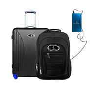 Vivien Kondor Valise à roulettes rigide en ABS avec serrure TSA, Batterie externe bleue, Black Cabin Suitcase, Sac à dos noir