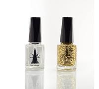 Vivien Kondor Vernis à ongles végétalien pour soins à l'argan (combo de 2) Vernis brillant longue durée (couche de finition 3 en 1) + (paillettes dorées)