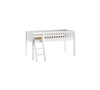 VIVIEN - Lit Mi-Haut en Pin Laqué Blanc 90x200cm avec Échelle Inclinée - Altobuy Blanc