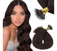 Vivien Nano Loop Extension Cheveux Brun Anneau Extension Nano Ring Cheveux Naturel a Froid Brun Foncé Nano Beads Hair Extension Vrais Cheveux Lisse 18Pouces/45cm 50g/50s #2