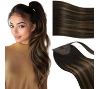 Vivien Queue de Cheval Extension Humain Balayage Brun Ponytail Extension Cheveux Vrais Brun Foncé Ombre Clair Invisible 30cm 70g #2/8/2
