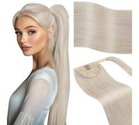 Vivien Queue de Cheval Extension Naturel Blond Extension Cheveux Humain Ponytail Blond Platine Remy Extension de Cheveux Droit 45 cm 80g #60
