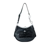 Vivienne Westwood Charm Frame Embossed Croc Sac porté épaule noir, cuir de veau gaufré, femme