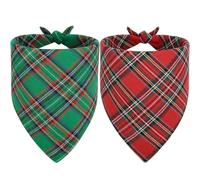 Vivifying Bandana pour Chien, 2 Bandanas triangulaires réglables avec Motif Damier, Costume de Noël pour Petits, Moyens et Grands Chiens (Taille XL, Vert et Rouge)