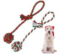 Vivifying Lot de 2 balles en corde pour chien - En coton tressé - Pour le nettoyage des dents de chien (rouge, vert, blanc)