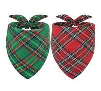 Vivifying Lot de 2 bandanas de Noël triangulaires réglables avec carreaux pour chiens de petite, moyenne et grande taille (vert et rouge)