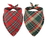 Vivifying Lot de 2 bandanas de Noël triangulaires réglables avec imprimé à carreaux à franges pour chiens de petite et moyenne taille (taille XL, vert et rouge)