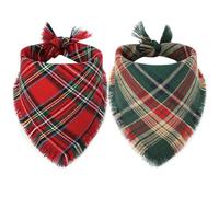 Vivifying Lot de 2 bandanas de Noël triangulaires réglables avec imprimé à carreaux à franges pour chiens de petite et moyenne taille (taille S, vert et rouge)