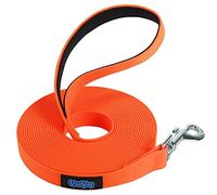 Vivifying Waterproof Long Dog Leash, 20ft Dog Training Leash for Outside, Durable PVC Long Line Lead with Padded Handle for Recall Training, Hiking, Swimming, Beach and Lake (Orange)
