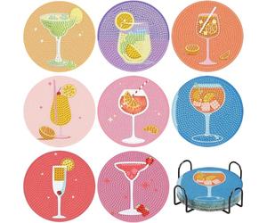VIVIIHOO Ensemble de Dessous de Verre Diamond Painting Set de 8 pièces avec Porte-à-Coup, kit de Bricolage en mosaïque DIY pour Cocktails, Cadeau Aperol pour Adultes et débutants