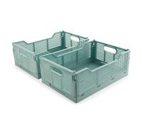 Vivikivi Lot de 2 caisses de rangement empilables et pliables en plastique pour maison, cuisine, salle de classe, bureau, chambre à coucher, salle de bain (30,5 x 21,5 x 12,5 cm, bleu)