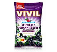 VIVIL Cassis avec 23 herbes, 1 sachet, bonbons contre la toux au goût des herbes, sans sucre et végétalien, 1 x 120 g