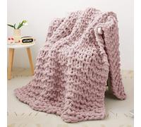 Viviland Couverture en Tricot épais de Luxe 100% tricotée à la Main, Douce et Confortable pour canapé-lit, Chaise, Couverture tissée épaisse lestée, 76 x 101 cm, Rose