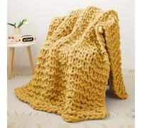 Viviland Couverture tricotée à grosses mailles - 100 % laine épaisse - Pour tricot à la main - Couvre-lit et jeté de canapé - 101 x 127 cm - Jaune