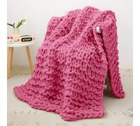 Viviland Couverture tricotée à grosses mailles - Fil épais - 100 % laine épaisse - Pour tricot à la main - Jeté de lit - 76 x 101 cm - Rose