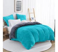 Viviland Parure de lit d'hiver 135 x 200 cm pour 1 taie d'oreiller 80 x 80 cm - Bleu glacier - Parure de lit en velours polaire - Housse de couette chaude en flanelle avec fermeture éclair