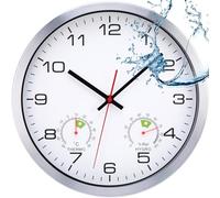 VIVILINEN Horloge Murale Extérieure Étanche avec Affichage de la Température et de l'Humidité Horloge Murale Silencieuse avec Cadran Résistant aux UV, IP65 pour Jardin, Terrasse et Salle de Bain