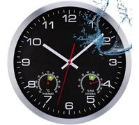 VIVILINEN Horloge Murale Extérieure Étanche avec Affichage de la Température et de l'Humidité Horloge Murale Silencieuse avec Cadran Résistant aux UV, IP65 pour Jardin, Terrasse et Salle de Bain