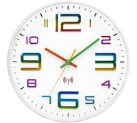 VIVILINEN Horloge Murale Radio Pilotée Silencieuse 30cm sans tic-tac Pendule Murale à Grands Chiffres pour Chambre Cuisine Salon Changement d'heure Automatique avec Mecanisme Radio (Blanc)