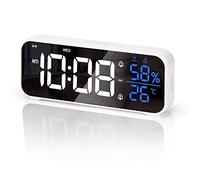 VIVILINEN Horloge Numérique avec Grand Affichage LED de Température & Humidité Réveil Numérique avec 18 Mélodies, 4 Niveaux de Luminosité, Charge USB, 2 Alarmes, Format 12/24H et Fonction Snooze