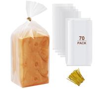 vivinin Lot de 70 sacs à pain et 100 attaches - Sacs à pain transparents réutilisables en plastique pour boulangers, propriétaires de boulangerie - 20,3 x 10,2 x 45,7 cm