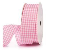 VIVIQUEN Ruban vichy à carreaux de 2,5 cm de large, ruban en taffetas à carreaux 100% polyester à bords tissés (rose layette, 2,5 cm)