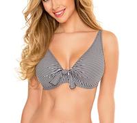 VIVISENCE 3203 Top De Bikini À Rayures Top Qualité Style Classique, Blanc-Noir,100E