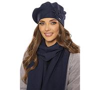 VIVISENCE Béret Et Écharpe Femme pour L'automne Et l'hiver Chauds en Laine Mélangée Accessoires pour Hommes Tricot Souple Ajustement Parfait Divers Styles Et Couleurs, Bleu Foncé,Taille Unique