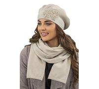 VIVISENCE Béret Et Écharpe Femme pour L'automne Et l'hiver Chauds en Laine Mélangée Accessoires pour Hommes Tricot Souple Ajustement Parfait Divers Styles Et Couleurs Disponibles, Beige,Taille Unique