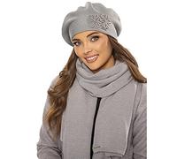 VIVISENCE Béret Et Écharpe Femme pour L'automne Et l'hiver Chauds en Laine Mélangée Accessoires pour Hommes Tricot Souple Ajustement Parfait Divers Styles Et Couleurs, Gris Clair,Taille Unique