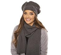 VIVISENCE Béret Et Écharpe Femme pour L'automne Et l'hiver Chauds en Laine Mélangée Accessoires pour Hommes Tricot Souple Ajustement Parfait Divers Styles Et Couleurs, Gris Foncé,Taille Unique