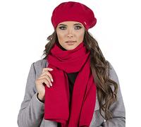 VIVISENCE Béret Et Écharpe Femme pour L'automne Et l'hiver en Laine Et Acrylique Ensemble Chic pour l'hiver Accessoire Mode Durable pour Cadeau Parfait Confort Et Élégance, Rouge,Taille Unique