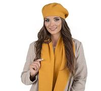 Vivisence Béret Et Écharpe Femme Pour L'automne Et L'hiver En Laine Et Acrylique Ensemble Chic Pour L'hiver Accessoire Mode Durable Pour Cadeau Parfait Confort Et Élégance 7005Kmpl, Miel,Taille Unique
