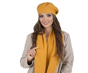 Vivisence Béret Et Écharpe Femme Pour L'automne Et L'hiver En Laine Et Acrylique Ensemble Chic Pour L'hiver Accessoire Mode Durable Pour Cadeau Parfait Confort Et Élégance 7005Kmpl, Miel,Taille Unique
