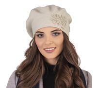 VIVISENCE Béret Féminin Automne Hiver Élégant en Laine Mélangée De Style Classique avec Ornements Floraux Chaud Et Confortable Taille Unique Idéal 7007, Beige,Taille Unique