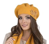 VIVISENCE Béret Féminin Automne Hiver Élégant en Laine Mélangée De Style Classique avec Ornements Floraux Chaud Et Confortable Taille Unique Idéal 7007, Miel,Taille Unique