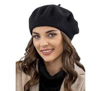VIVISENCE Béret Femme Automne Hiver Basque Élégant en Laine 100 pour Cent pour Femme Modèle Classique Et Confortable Idéal pour Les Froides Journées 7073, Noir,Taille Unique