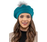 Vivisence béret femme avec pompon bonnet d'hiver élégant bonnet chaud et douillet pour l'hiver et l'automne bonnet tricoté épais chaud, bonnet classique pour femme, fabriqué en UE, turquoise, un