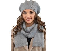 Vivisence béret femme élégant bonnet d'hiver et écharpe ensemble de couvre-chef et de cou pour l'hiver et l'automne chaud épais, ensemble d'hiver pour les femmes, fabriqué dans l'UE, gris clair, taill