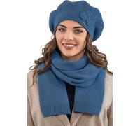 Vivisence béret femme élégant bonnet d'hiver et écharpe ensemble de couvre-chef et de cou pour l'hiver et l'automne chaud épais, ensemble d'hiver pour les femmes, fabriqué dans l'UE, bleu, taille uniq