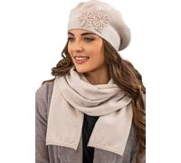 Vivisence béret femme élégant bonnet et écharpe pour l'hiver et l'automne chaud épais, ensemble d'hiver pour femme, fabriqué dans l'UE, beige, taille unique
