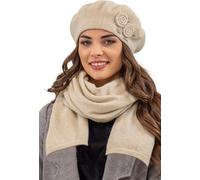 Vivisence béret femme élégant bonnet et écharpe pour l'hiver et l'automne chaud épais, ensemble d'hiver pour femme, fabriqué dans l'UE, beige, taille unique