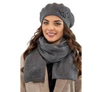 Vivisence béret femme élégant ensemble bonnet et écharpe pour l'hiver et l'automne chaud épais, ensemble d'hiver pour femme, fabriqué en eu, gris foncé, taille uniforme