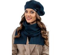 Vivisence béret femme élégant ensemble bonnet et écharpe pour l'hiver et l'automne chaud épais, ensemble d'hiver pour femme, eu, bleu foncé, taille uniforme