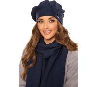 Vivisence béret femme élégant ensemble bonnet et écharpe pour l'hiver et l'automne chaud épais, ensemble d'hiver pour femme, eu, bleu foncé, taille uniforme