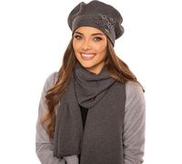 Vivisence béret femme élégant ensemble bonnet et écharpe pour l'hiver et l'automne chaud épais, ensemble d'hiver pour femme, fabriqué en eu, gris foncé, taille uniforme