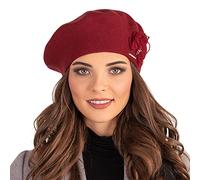 VIVISENCE Béret Femme pour L'automne Et l'hiver Élégant en Laine avec Décoration Florale pour Femme Idéal Et Les Jours Froids Confortable Flexible Et Adapté À Toutes Les Tailles, Rouge,Taille Unique