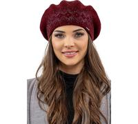 Vivisence béret pour femme bonnet d'hiver élégant bonnet chaud et douillet pour l'hiver et l'automne bonnet tricoté épais et chaud, bonnet classique pour femme, fabriqué dans l'UE, bordeaux, taille un