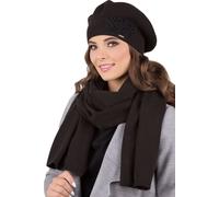 Vivisence béret pour femme, élégant ensemble bonnet et écharpe d'hiver, couvre-chef et vêtement de cou pour l'hiver et l'automne, chaud et épais, ensemble d'hiver pour femme, fabriqué en UE, noir, tai